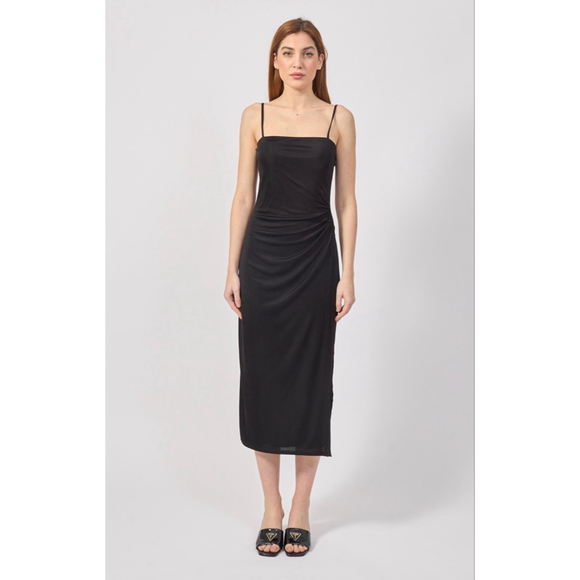 Armani Exchange Black Square-Neck Midi Dress Large New NWT MSRP $140 long split - Picture 1 of 15